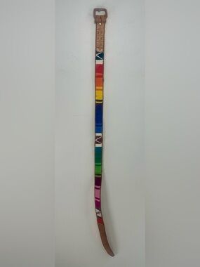 Guatemalan Tooled Handmade Multicolor Leather Belt - Rainbow Stripe 34-38”
